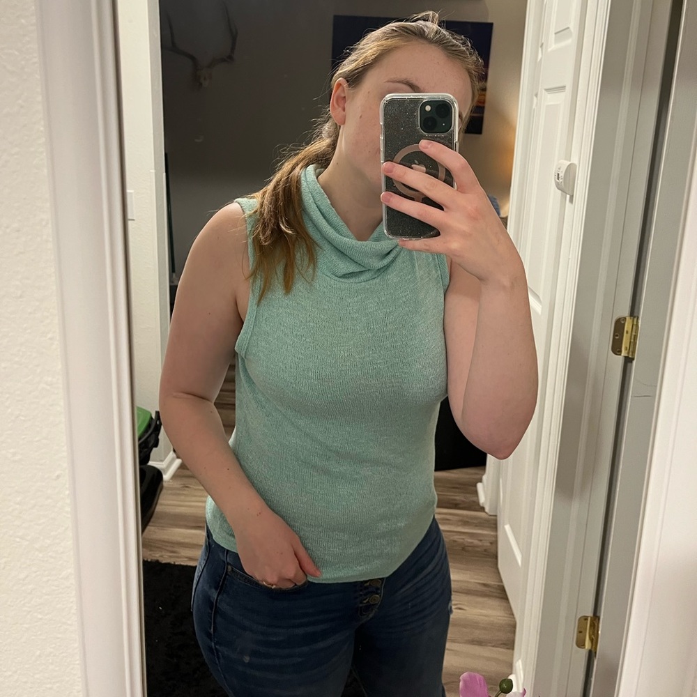 Turquoise Moa Moa tank top with loose turtle neck (large)